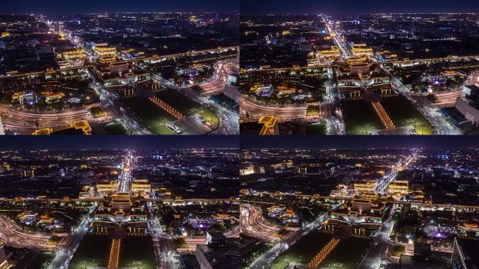 西安永宁门夜景航拍延时