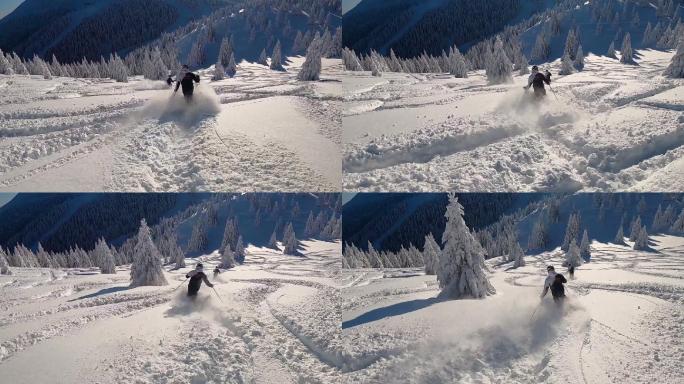 高山滑雪下坡滑雪户外追逐陡坡