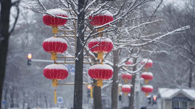 大雪灯笼红旗冬奥过年