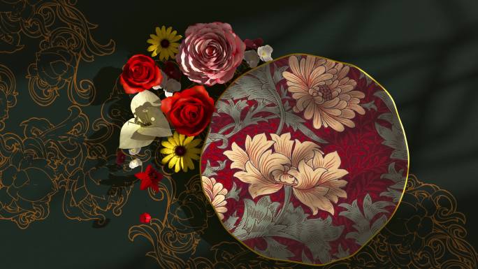 4K瓷器花卉艺术光影效果