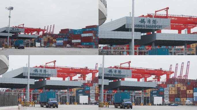 广东深圳妈湾港堆积如山的集装箱龙门吊