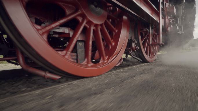 蒸汽火车车轮随蒸汽运动的细节
