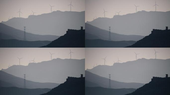 山区风力发电场大山电能发电风车新能源