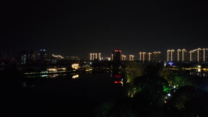 4K航拍 城市湖边夜景