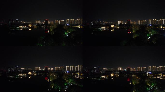 4K航拍 城市湖边夜景