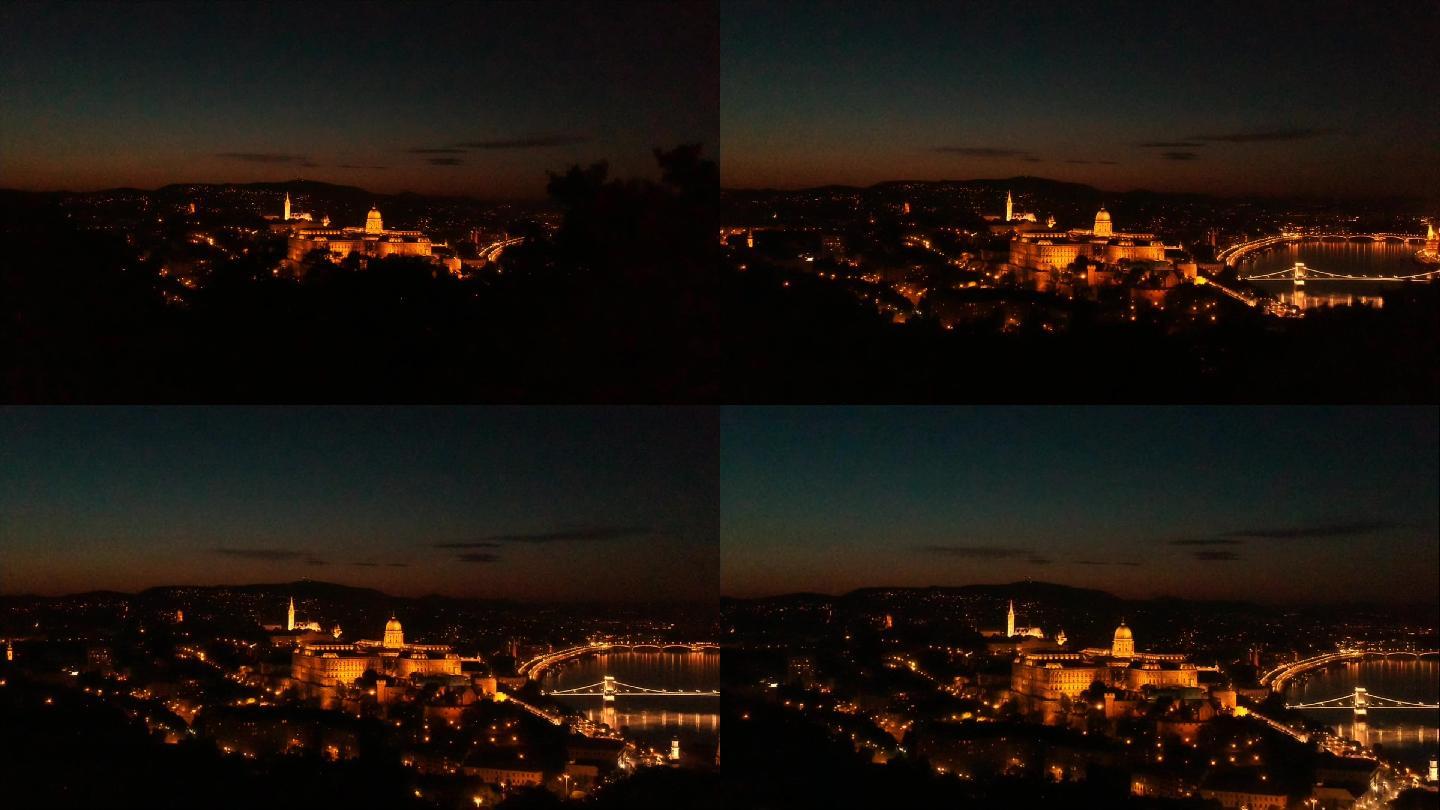 布达佩斯城堡游客旅游无人机视角历史