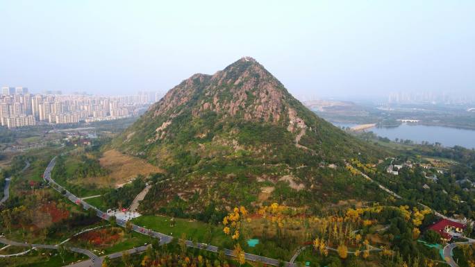 航拍山东济南华山旅游风景区