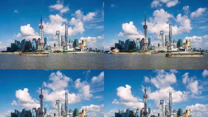 上海陆家嘴蓝天白云城市宣传延时视频8K