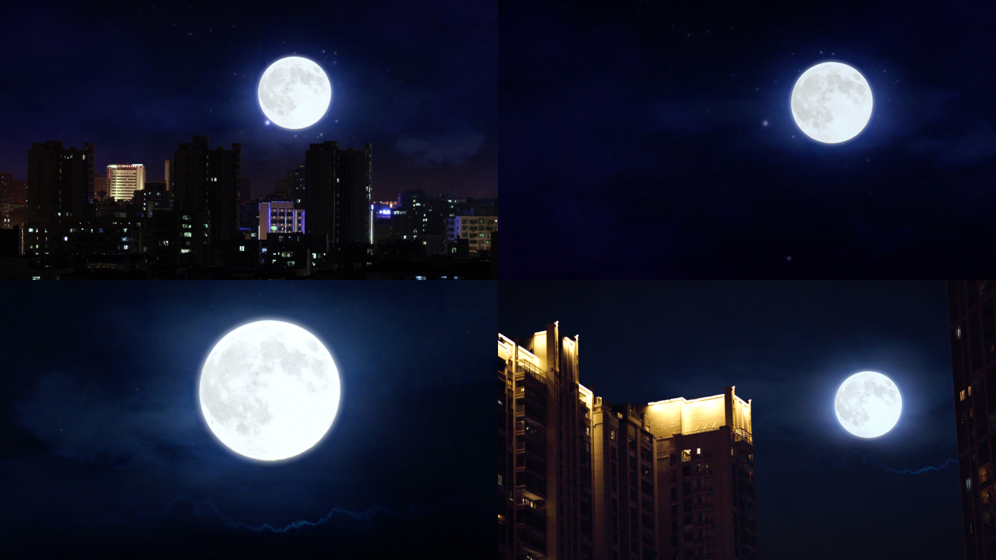 4K城市月亮升起中秋圆月