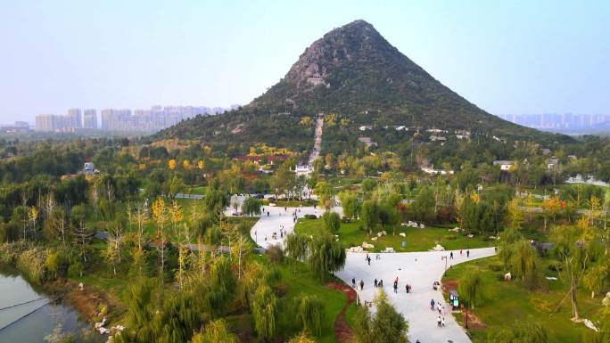 航拍山东济南华山旅游风景区