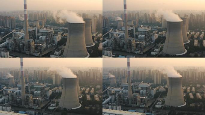 火力发电厂鸟瞰图航拍热电厂大气污染