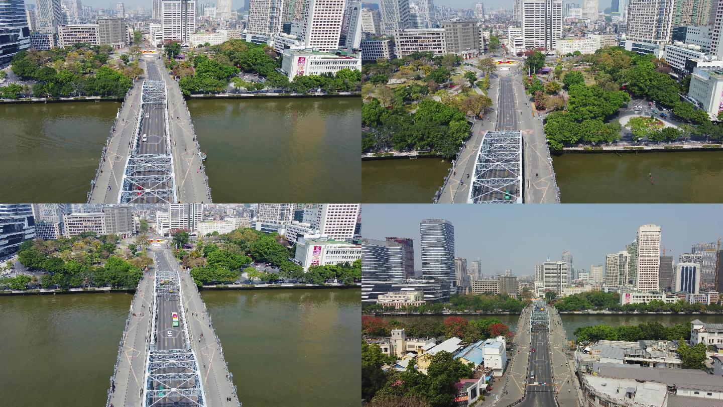 4K航拍广州珠江桥梁海珠桥实景
