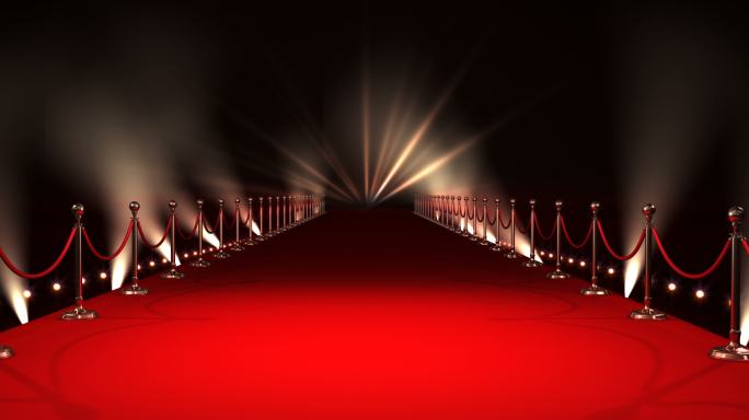 黑色背景下带聚光灯的红地毯