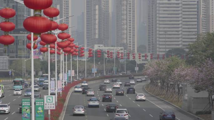 深圳城市道路春节装饰灯笼实拍常规视频合集