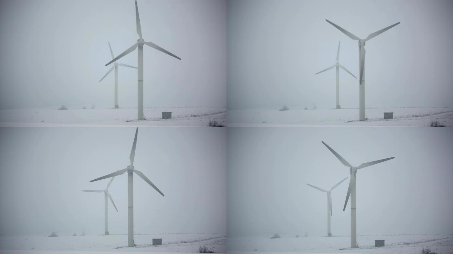 冬季的风力涡轮机风车风电风能国家电网