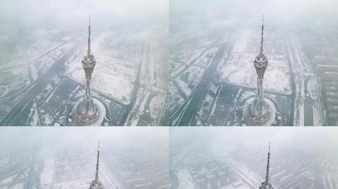 郑州地标中原福塔无人机航拍雪景