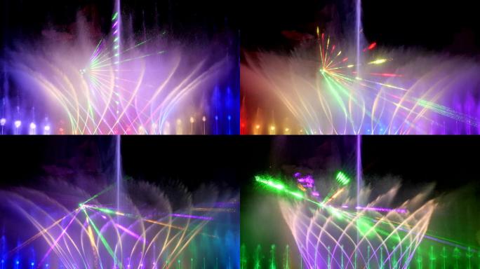 夜晚的彩色喷泉