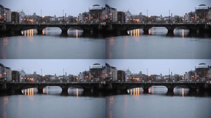 爱尔兰都柏林黎明时分的利菲河