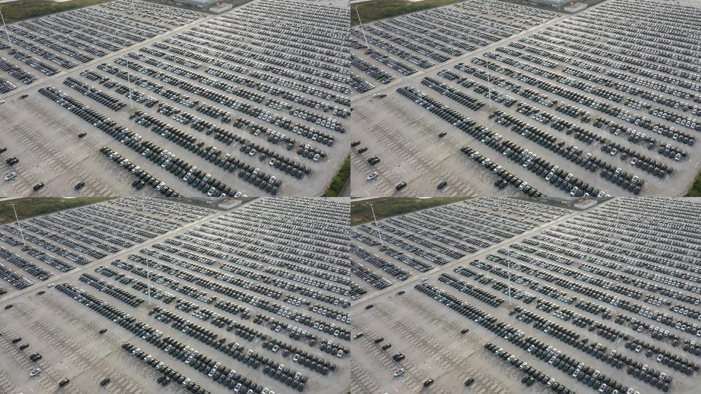 航拍汽车工厂大型停车场