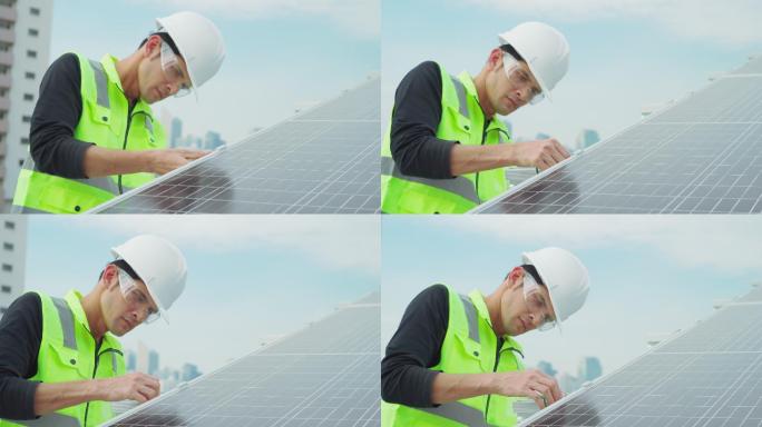 安装和维护已安装太阳能光伏板的技术人员。