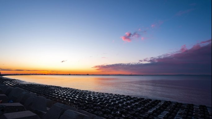 辽宁渤海盘锦海边日出涨潮退潮延时