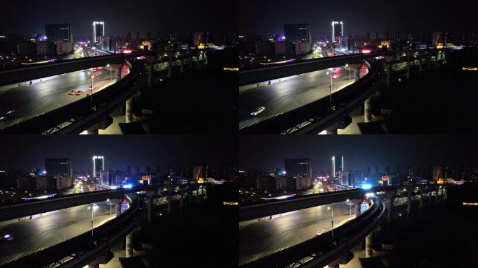 4K航拍 俯瞰城市轻轨地铁线交汇夜景