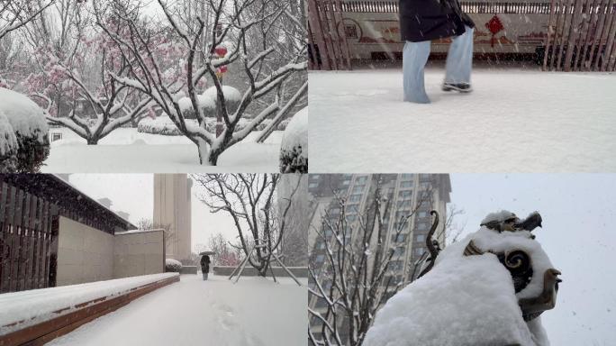 小区雪景，北方大雪，城市北京，中式高端