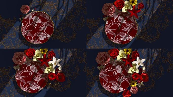 4K瓷器花卉艺术效果带光影