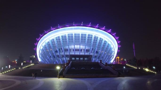 夜晚金华金东新城区地标现代建筑中国婺剧院