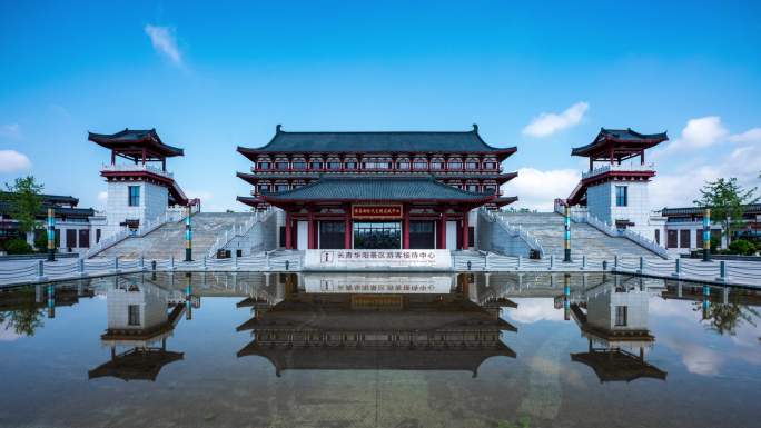 汉中华阳景区古代建筑水面倒影延时
