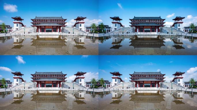 汉中华阳景区古代建筑水面倒影延时