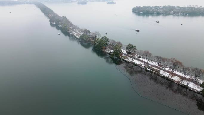 雷峰塔苏堤西湖雪景航拍4k超清大场景