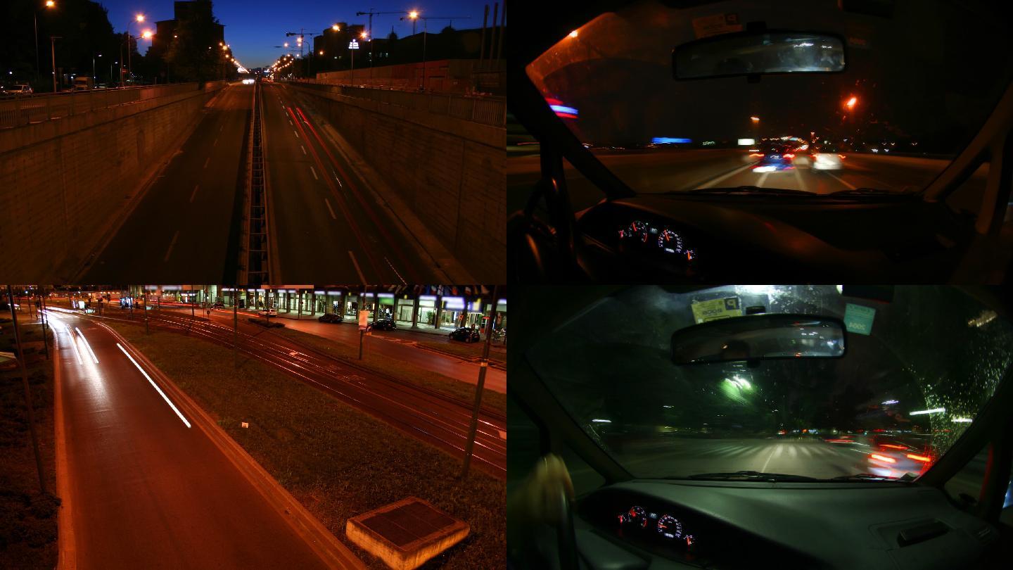 汽车夜间行驶公路行驶第一视角行车记录仪