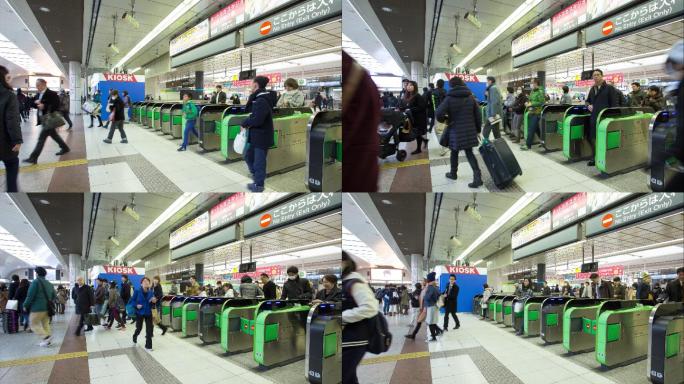拥挤的地铁站国外外国韩国上下班进出口闸道