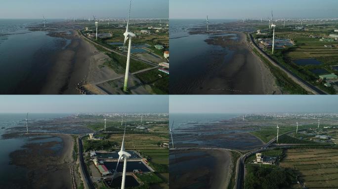 海边的风力发电风力发电大风车新能源工业节