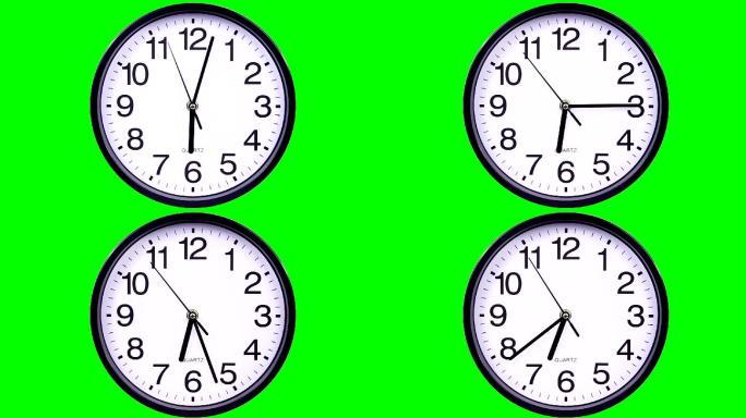 绿色背景上的挂钟时间流逝时钟转动钟表