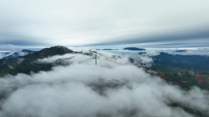 风车 云雾 云层 风力发电 云雾缭绕山