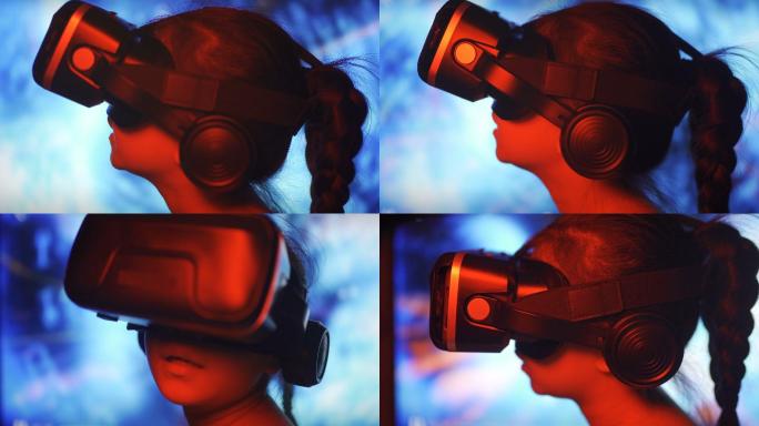 小女孩使用交互式虚拟现实眼镜