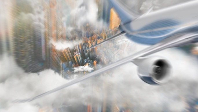 大气飞机云层穿梭城市图片