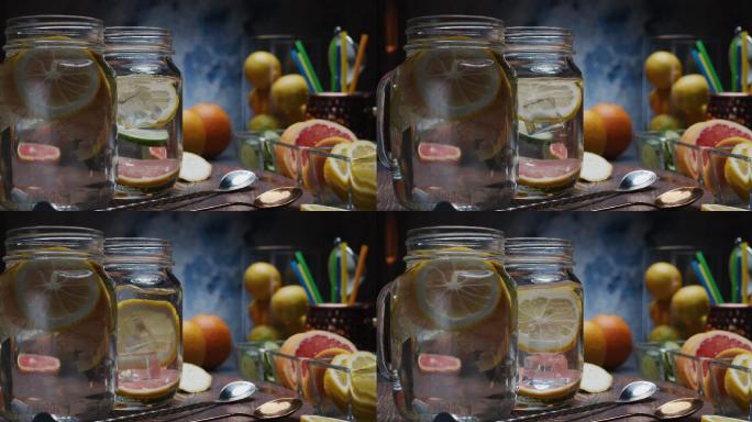 用新鲜柠檬、葡萄柚和黄瓜制作冲水