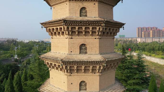 航拍山西运城市芮城县寿胜寺和舍利塔