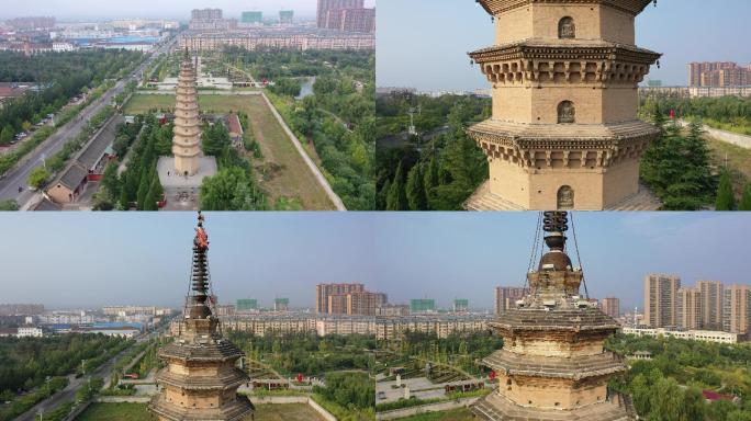 航拍山西运城市芮城县寿胜寺和舍利塔