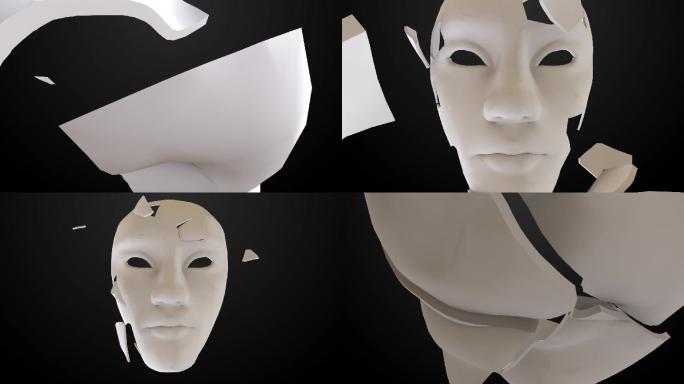 白色面具碎片汇聚抽象概念意境创意视频素材