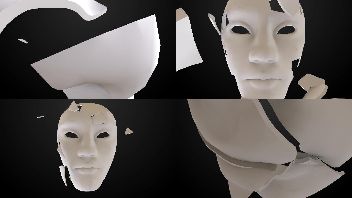 白色面具碎片汇聚抽象概念意境创意视频素材