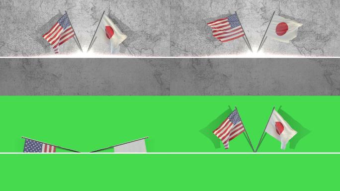 美国和日本国旗世界地图国家地标仪式