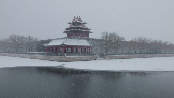 雪中的北京故宫角楼