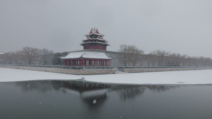 雪中的北京故宫角楼