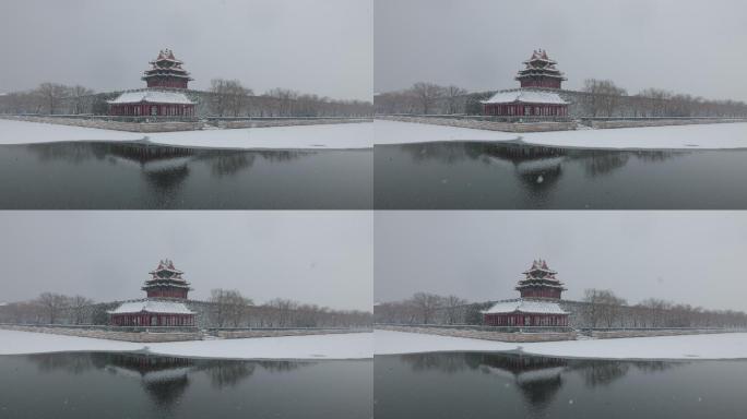 雪中的北京故宫角楼