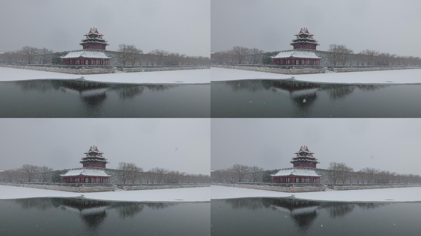 雪中的北京故宫角楼