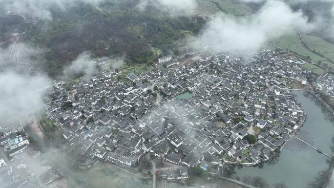 江西婺源粉墙黛瓦徽派建筑民居村落航拍4k